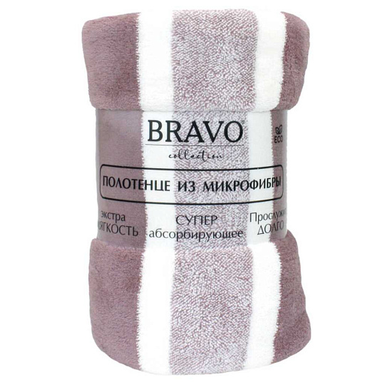 Полотенце банное 65х130 см, 80% полиэстер, 20% полиамид, 310 г/м2, Страйп, Bravo, коричневое, Китай, М0908_07