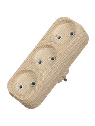 Тройник 3 гнезда, 2 полюса, без заземления, плоский, 6 А, сосна, TDM Electric, Эко, SQ1806-0075