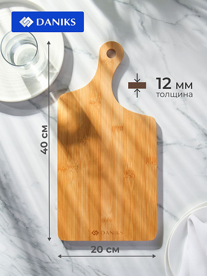 Доска разделочная бамбук, 40х20х1.2 см, с ручкой, Daniks, Бамбук, H-1781M
