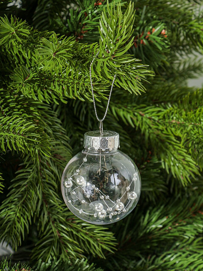 Набор шаров 6 шт, серебро, 6 см, пластик, прозрачный с наполнением, F010008