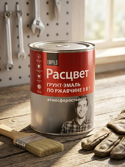 Грунт-эмаль Расцвет, по ржавчине, алкидная, светло-серая, 0.9 кг
