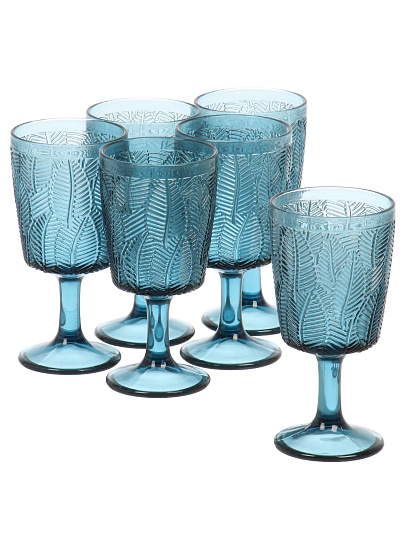 Бокал для вина, 330 мл, стекло, 6 шт, Листья, синие, B060606