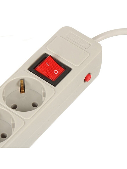 Сетевой фильтр 5 гнезд, 3 м, ПВС, 3х0.75 мм², с заземлением, 10 А, 2.2 кВт, серый, Jett, 171-003