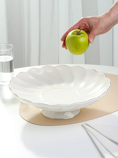 Ваза для фруктов, фарфор, на ножке, 30.5 см, ТМ Глория, Bonjart, Золотая линия, 202483