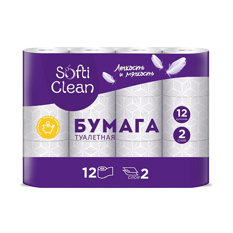 Туалетная бумага Softi Clean, 2 слоя, 12 шт, 15.31 м, с втулкой, белая