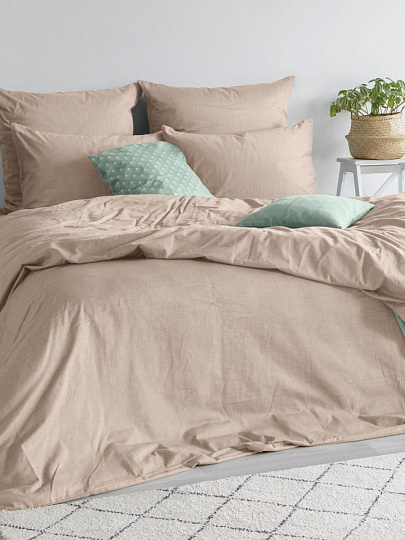 Постельное белье 2-спальное, простыня 220х240 см, 2 наволочки 70х70 см, пододеяльник 180х215 см, Verossa, сатин, Melange, Praline