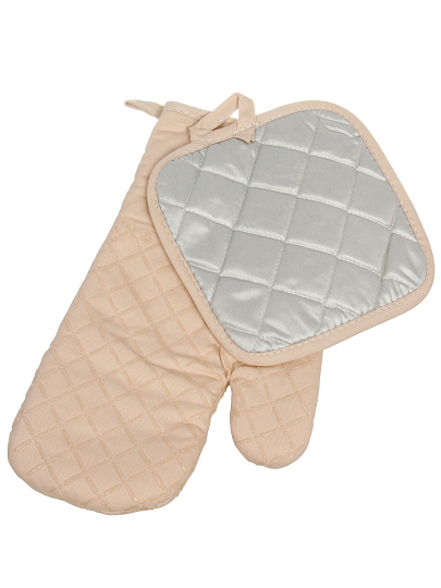 Набор кухонный 2 шт, варежка 30х17 см, прихватка 17.5х17.5 см, 100% полиэстер, бежевый, B180065