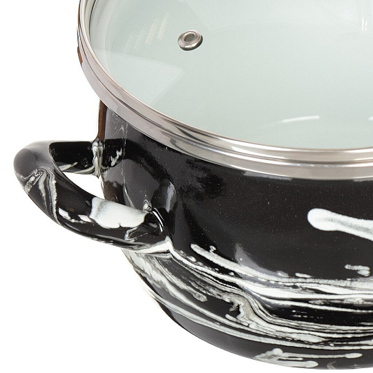 Кастрюля эмалированная сталь, 5 л, крышка стекло, Сантэкс, Шейк черно-белая, 1-2450111, индукция