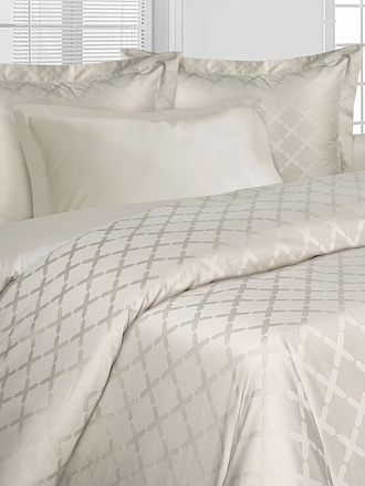 Постельное белье 2-спальное, простыня 215х240 см, 2 наволочки 70х70 см, 2 наволочки 50х70 см, пододеяльник 175х210 см, Mona Liza, сатин-жаккард, Royal Штрих ванильный