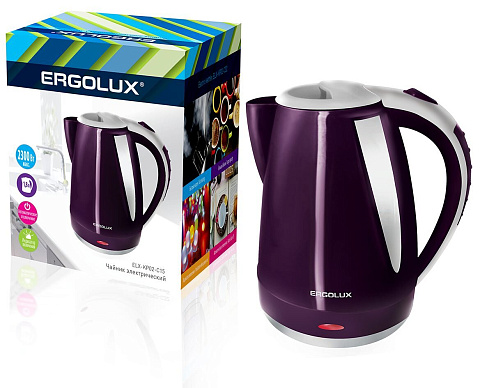 Чайник пластиковый, 1.8л, 1500-2300Вт, фиолетово-серый, Ergolux ELX-KP02-C15