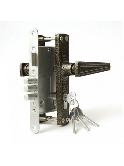 Замок врезной Зенит, ЗВ4-3.01Р, 00-00000467, ручка в комплекте, цилиндровый, медь