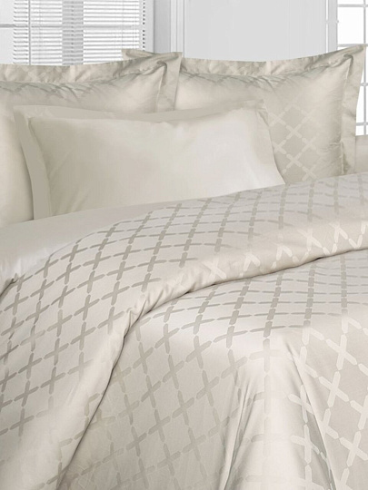 Постельное белье 2-спальное, простыня 215х240 см, 2 наволочки 70х70 см, 2 наволочки 50х70 см, пододеяльник 175х210 см, Mona Liza, сатин-жаккард, Royal Штрих ванильный