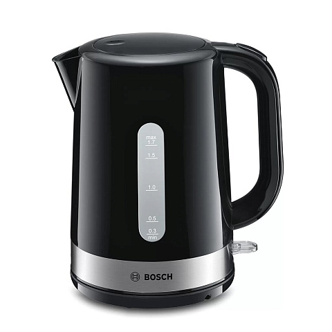 Чайник электрический Bosch, TWK 7403, черный, 1.7 л, 2200 Вт, скрытый нагревательный элемент, пластик