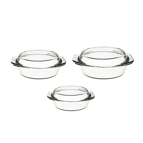 Набор посуды жаропрочной стекло, 3 шт, 1, 1.5, 2 л, круглый, с крышкой, 0368