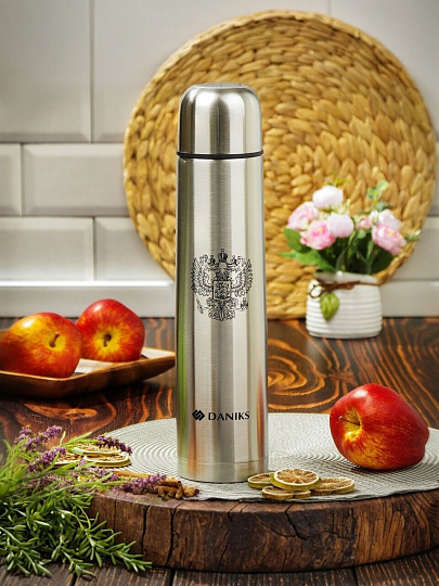 Термос нержавеющая сталь, 1.2 л, узкая горловина, Daniks, колба нержавеющая сталь, серебристый, SL-120Z