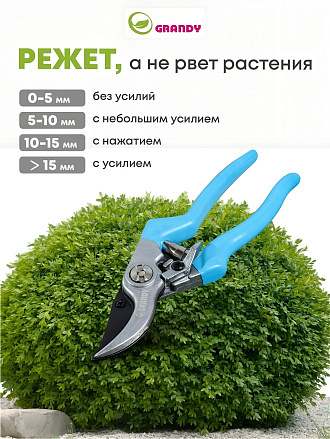 Секатор 200 мм, диаметр реза 20 мм, прямого реза, Grandy, рукоятка металл, резина