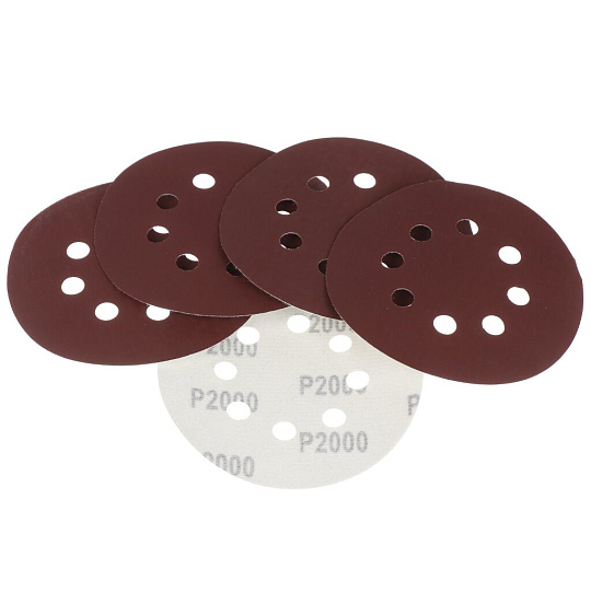 Круг шлифовальный Росомаха, диаметр 125 мм, зернистость P2000, под липучку, перфорированный, 8 отверстий, 5 шт, 438820