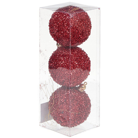 Елочный шар 3 шт, красный, 8 см, пластик, SYQD-012255