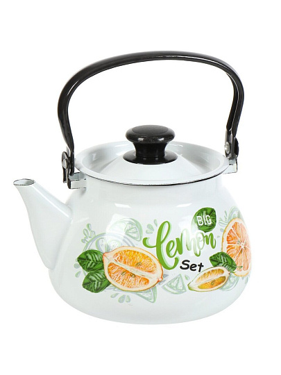 Чайник сталь, эмалированное покрытие, 3 л, ручка металлическая, Керченский металлургический завод, Лимонный сет, 42104-122/6-У