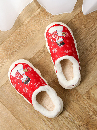 Тапки для женщин, полиэстер, красно-белые, р. 36-37, Снеговички, A210404