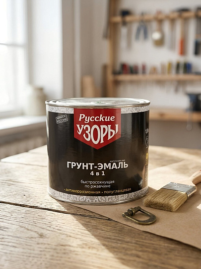 Грунт-эмаль Русские узоры, 4в1, по ржавчине, быстросохнущая, алкидная, полуглянцевая, зеленая, 1.8 кг