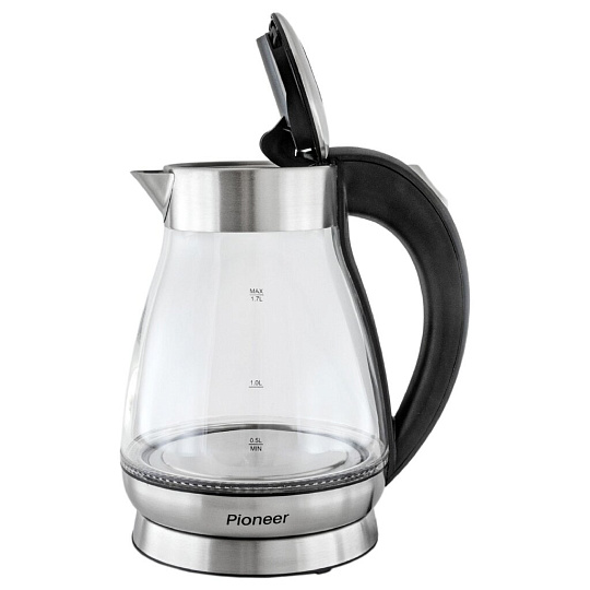 Чайник электрический Pioneer, KE809G, серый, 1.7 л, 2200 Вт, скрытый нагревательный элемент, стекло