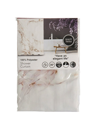 Штора для ванн 180х180 см, полиэстер, Мрамор, бежевая, A310042