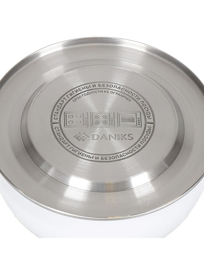 Чайник нержавеющая сталь, 2.5 л, со свистком, матовый, ручка деревянная, Daniks, индукция, белый, MSY-078W