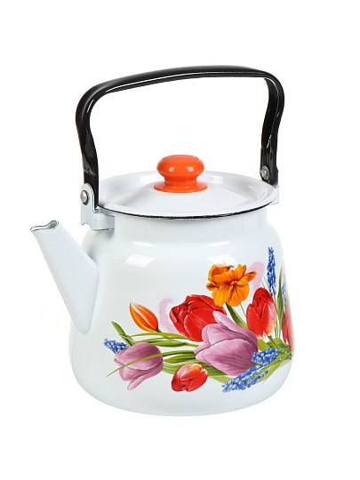 Чайник сталь, эмалированное покрытие, 3.5 л, с кнопкой, Сибирские товары, Тюльпан Май, белый, С2716.3*119