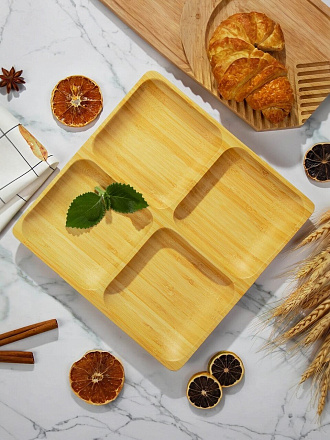 Менажница бамбук, 25x25x2.5 см, 4 секции, PS35825B