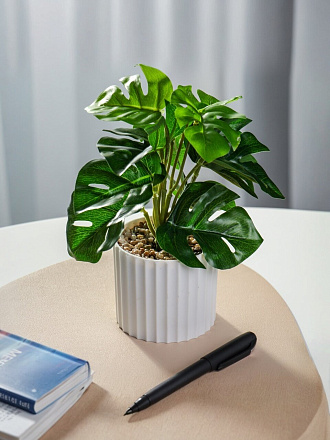 Цветок искусственный декоративный Монстера, в кашпо, 20х8 см, A300104