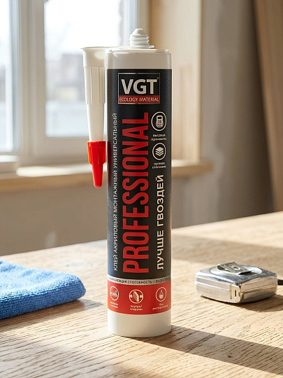 Клей VGT, акриловый, монтажный, белый, однокомпонентный, 350 г, универсальный, Профессионал