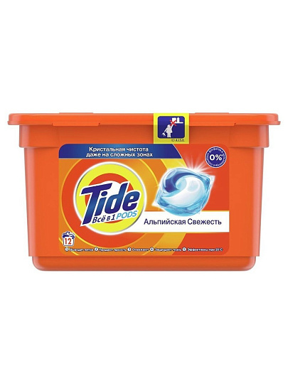 Капсулы для стирки Tide, Все в 1 Pods Альпийская свежесть, 12 шт, капсула 24.8 г
