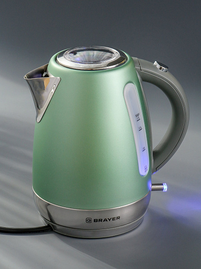Чайник электрический Brayer, 6111BR, зеленый, 1.7 л, 2200 Вт, скрытый нагревательный элемент, нержавеющая сталь