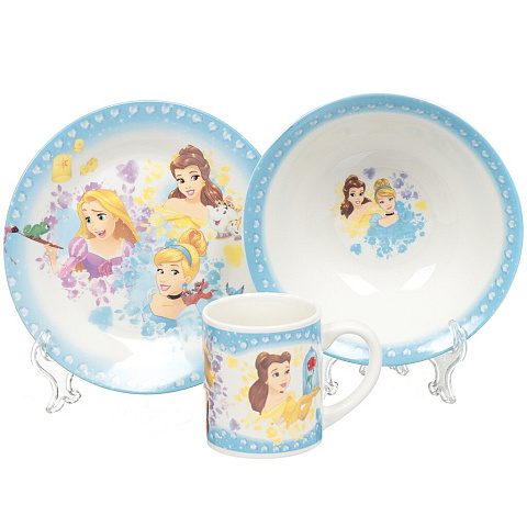 Набор детской посуды Принцессы DPS3—1, 3 предмета (кружка 230 мл, тарелка 190 мм, салатник 180 мм)