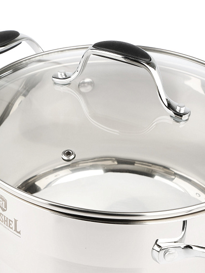 Кастрюля нержавеющая сталь, 2.6 л, крышка стекло, RasheL, R-26-18, серая, индукция