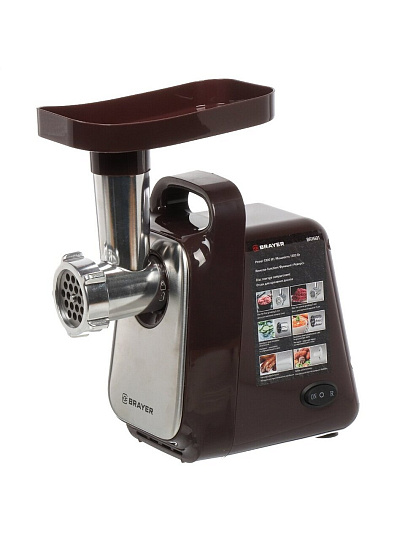 Мясорубка электрическая Brayer, BR1601, 1300 Вт, реверс, 1.5 кг/мин, пластик, 4 насадки, с отсеком для хранения насадок