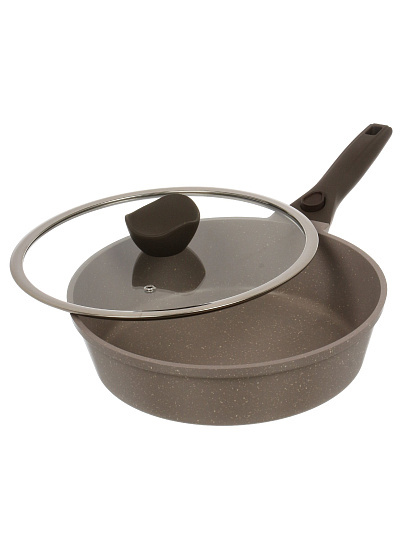 Сковорода литой алюминий, 26 см, антипригарное покрытие, Горница, Дуэт Черничный мусс, с крышкой, съемная ручка, индукция