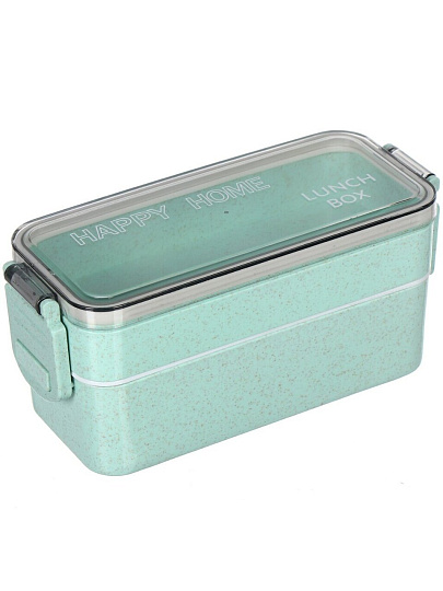 Контейнер пищевой пластик, 8х20х11 см, зеленый, прямоугольный, трехуровневый с приборами, Y4-6464