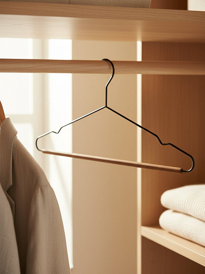 Вешалка-плечики для одежды, 42 см, металл, с дерев перекладиная, Рыжий кот, 107890