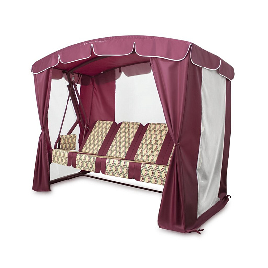 Качели садовые 4-местные, 232х125х195 см, 380 кг, Arno, Оазис Люкс+, раскладываются в кровать, с москитной сеткой, бордовые, полусоты, 2016-КД- 40/Л+, металл