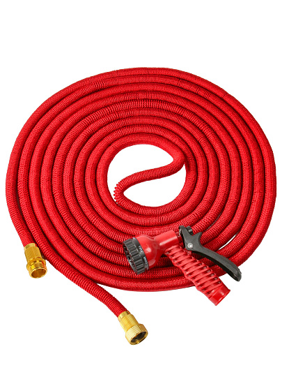 Шланг поливочный растягивающийся, 7-22.5 м, Grandy, латекс, с металлическими фитингами, красный