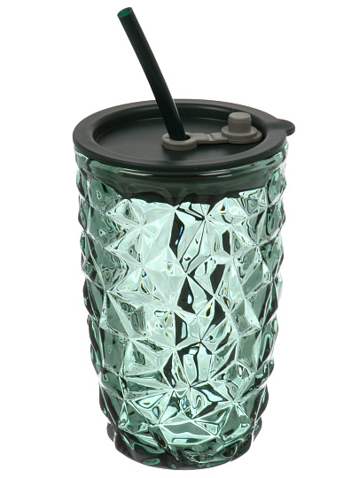 Стакан 400 мл, стекло, Лед, с трубочкой, B060527