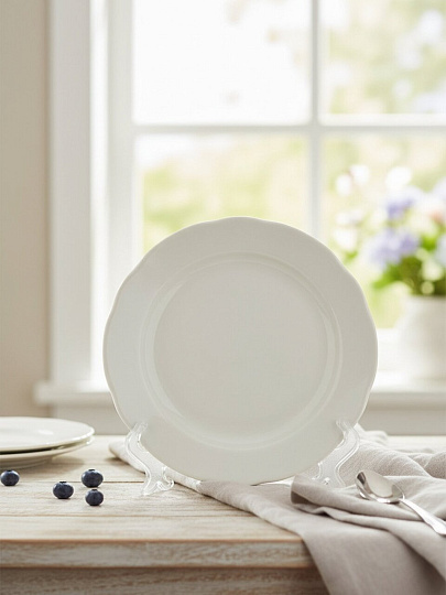 Тарелка десертная, фарфор, 17.5 см, круглая, Вырезной край Белая, Дулевский фарфор, 01110