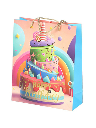 Пакет подарочный бумага, 26х10х32 см, в ассортименте, праздничный, Праздничный, Y4-8811