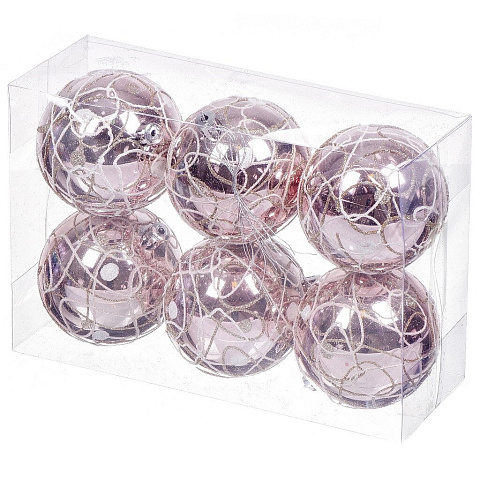 Елочный шар 6 шт, розовый, 8 см, пластик, SYQB-012199