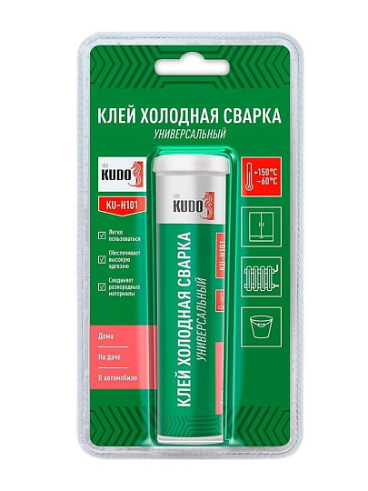 Клей универсальный, KUDO, 60 г, холодная сварка, эпоксидный, двухкомпонентный, блистер, KU-H101