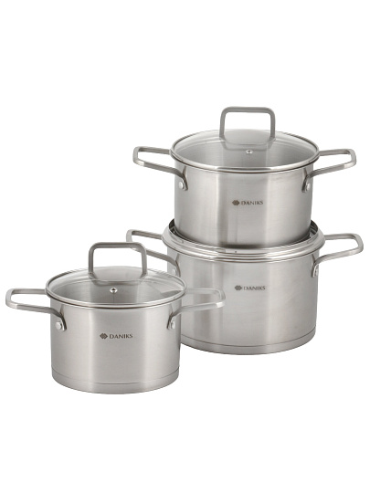 Набор посуды нерж, 6 пр, кастрюли 1.9,2.9,3.9 л, индукц, Daniks, Ирати, SD-01369-6