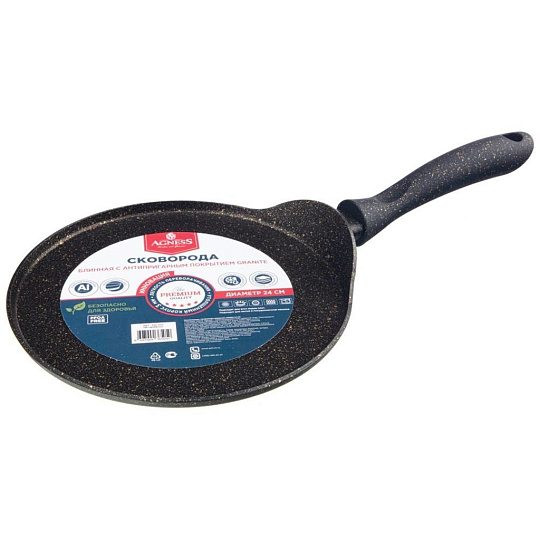 Сковорода блинная Agness премиум &quot;черное золото&quot; 24 см, инд дно, покр granit, pfoa free, 936-505