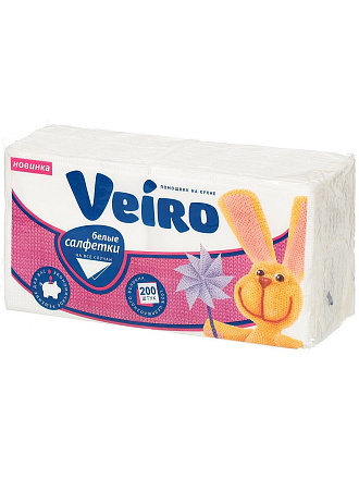 Салфетки бумажные Veiro, 200 шт, 1 слой, 24х24 см, белые, 24б1/200